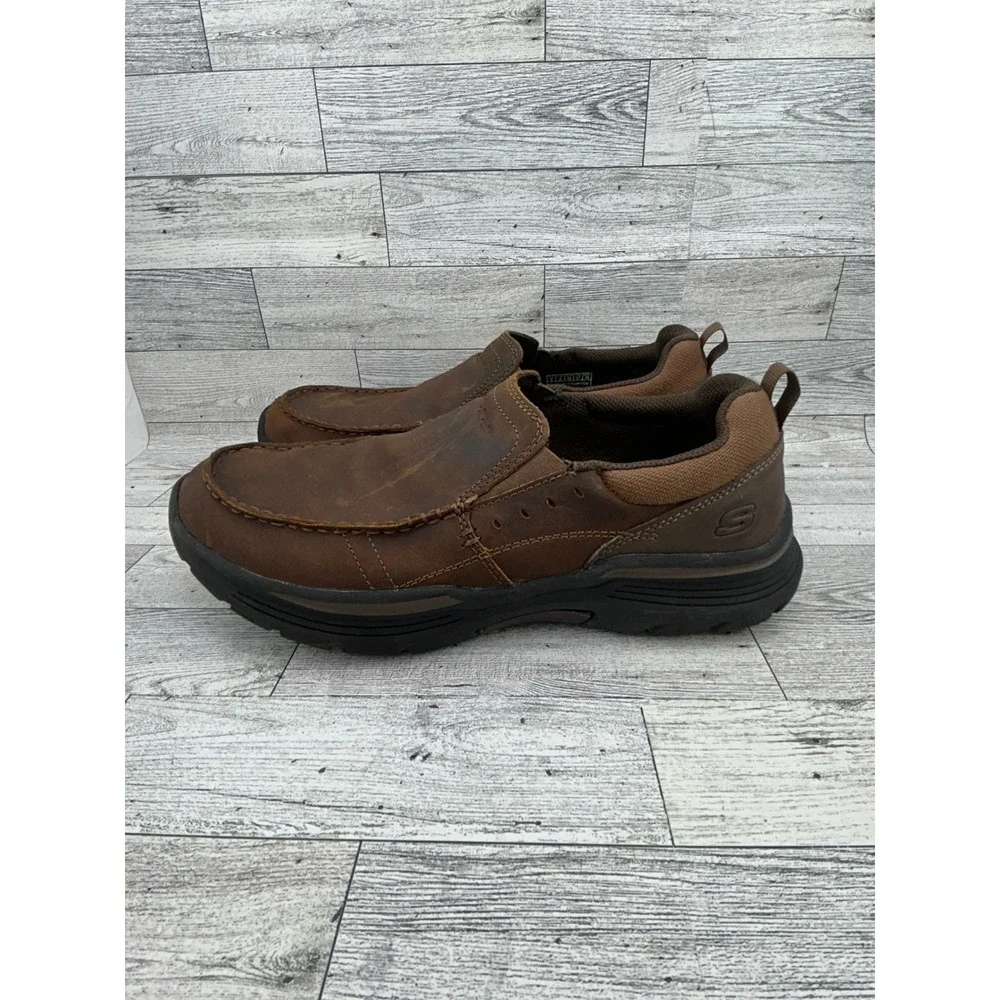 Skechers Relaxed Fit Memory Foam Slip‎ On Loafers Brown Leather Mens 9